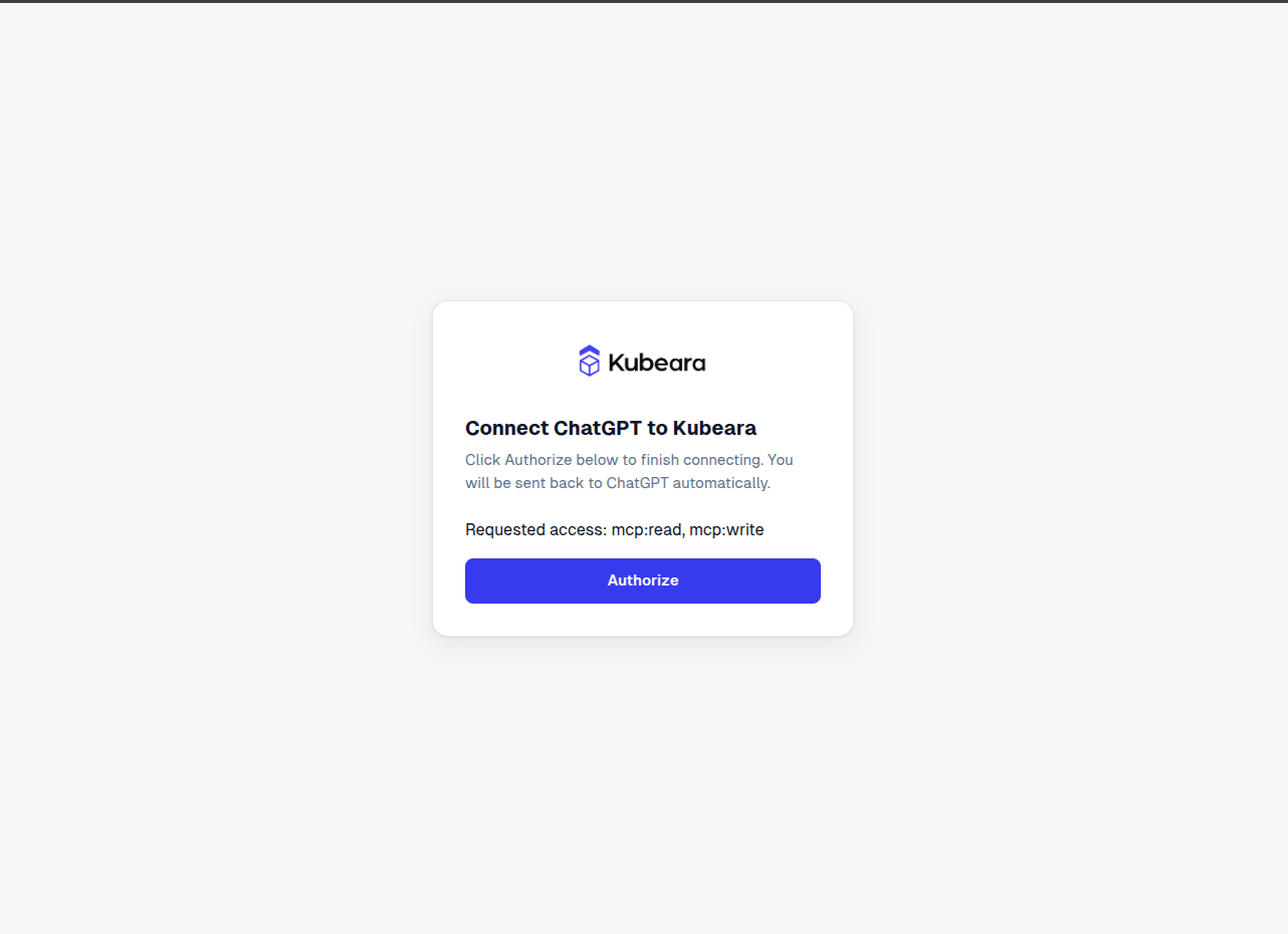 Kubeara MCP authorization screen connecting ChatGPT to Kubeara