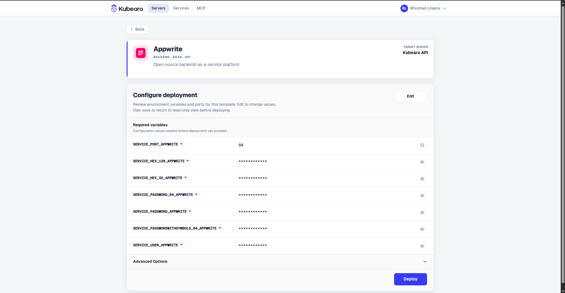 Appwrite auf Kubeara bereitgestellt