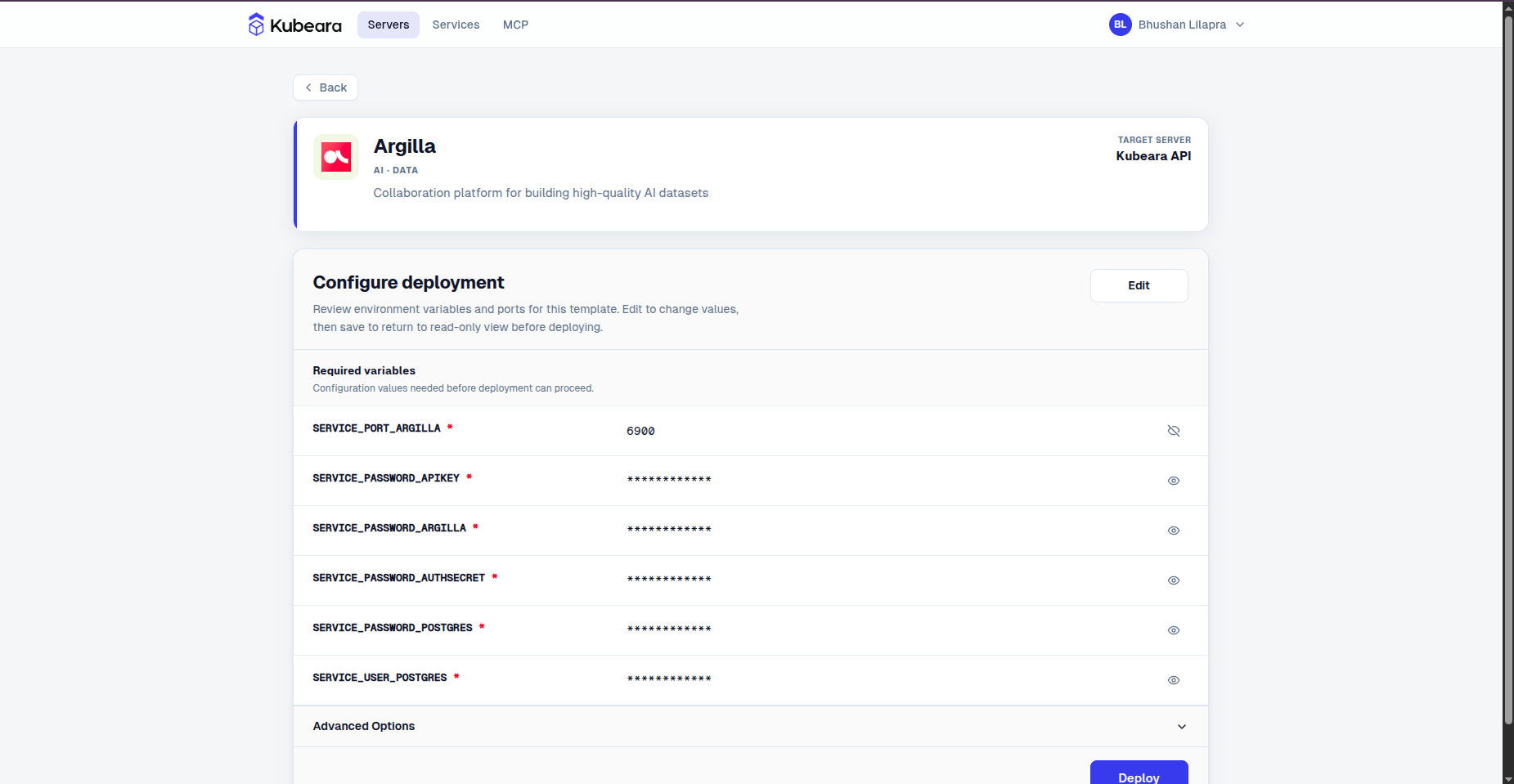 Argilla environment configuration on Kubeara
