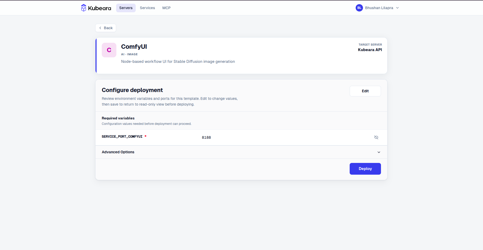 ComfyUI environment configuration on Kubeara