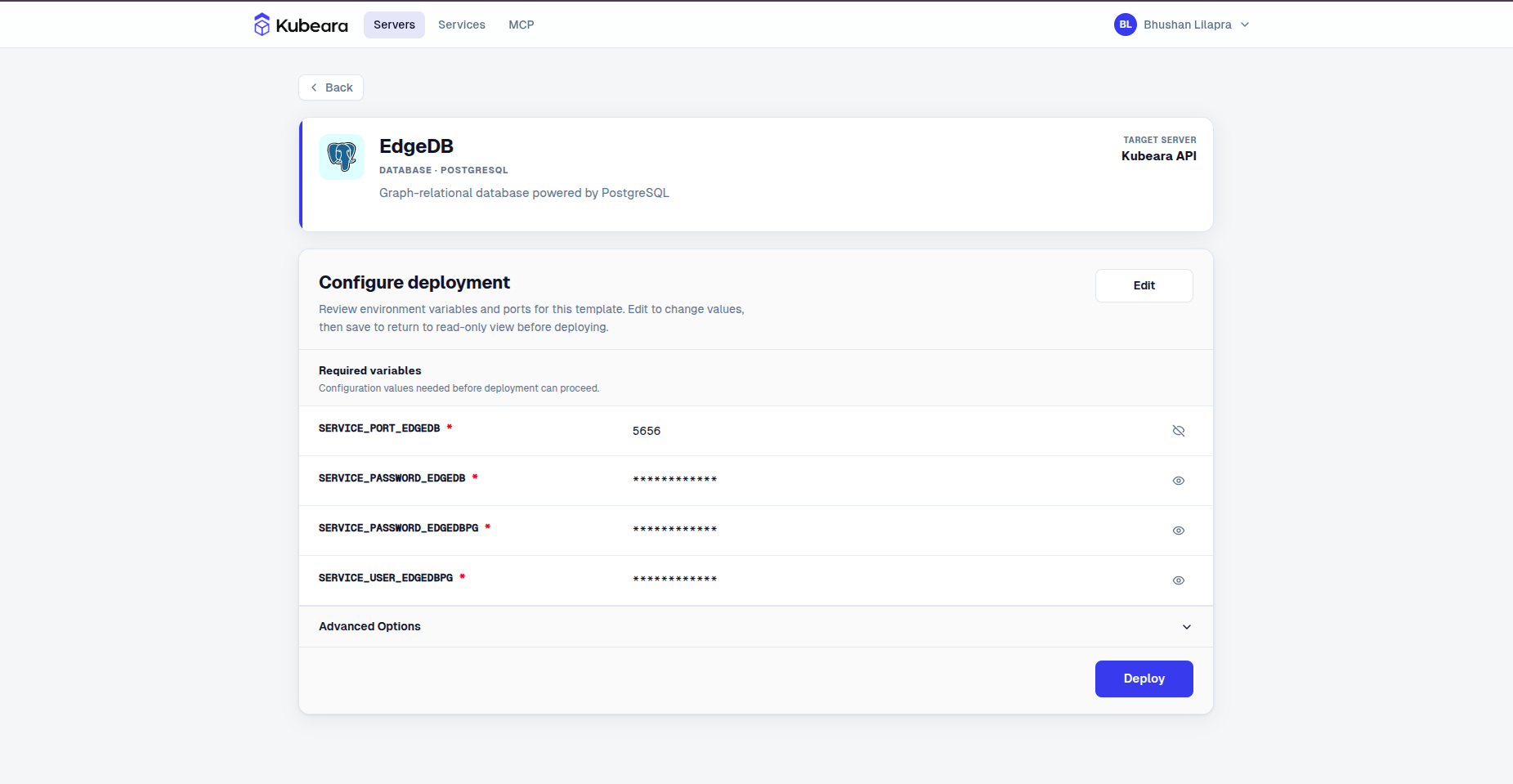 EdgeDB auf Kubeara bereitgestellt