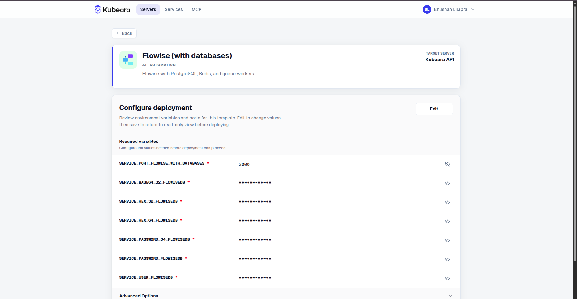 Flowise (with databases) auf Kubeara bereitgestellt
