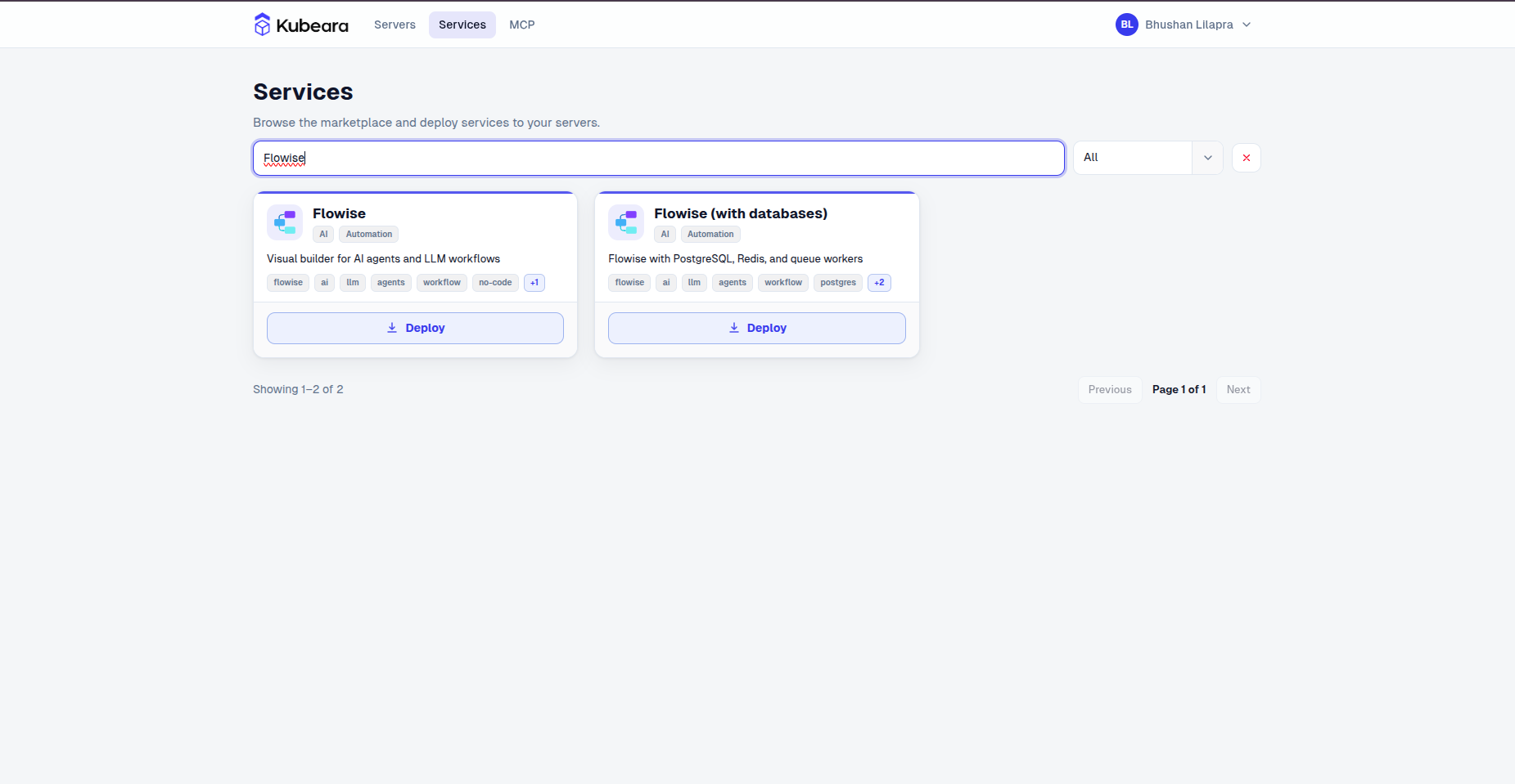 Flowise (with databases) auf Kubeara