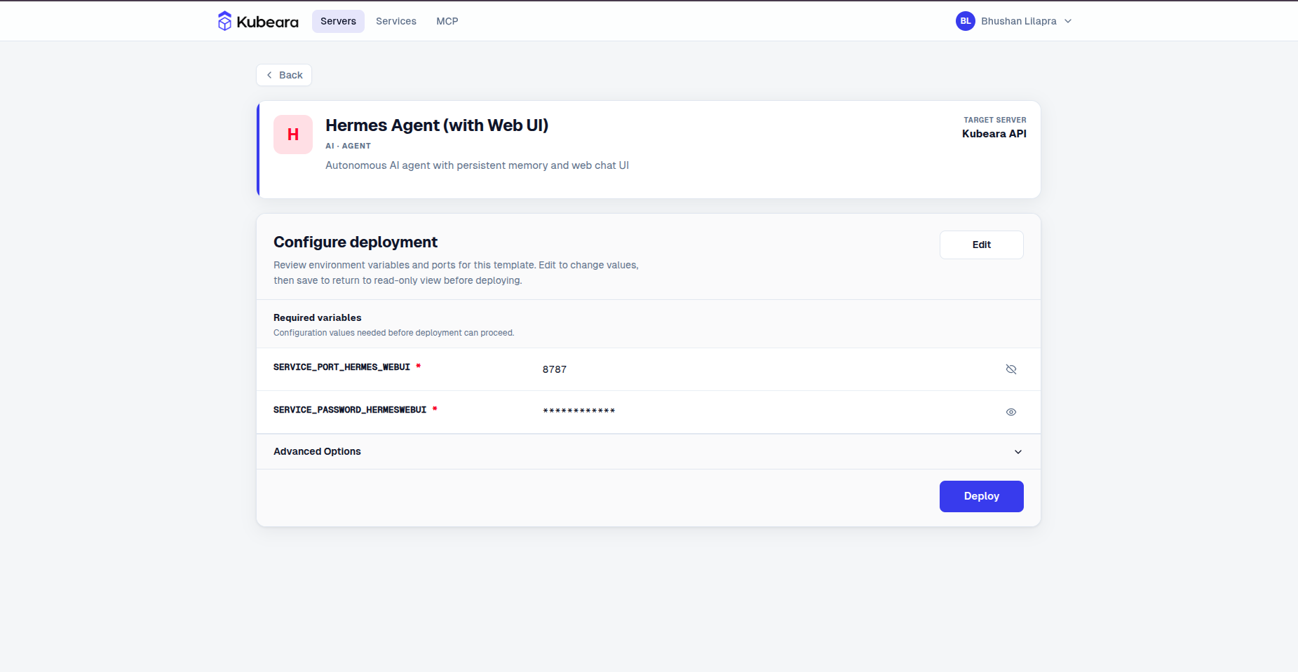 Hermes Agent (with Web UI) auf Kubeara bereitgestellt