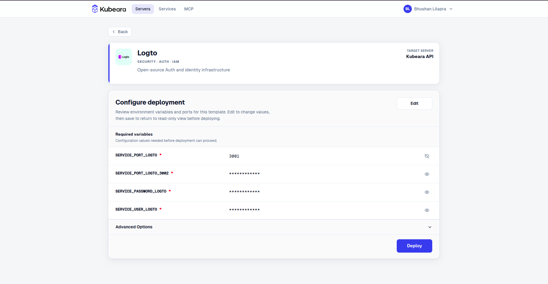 Logto environment configuration on Kubeara