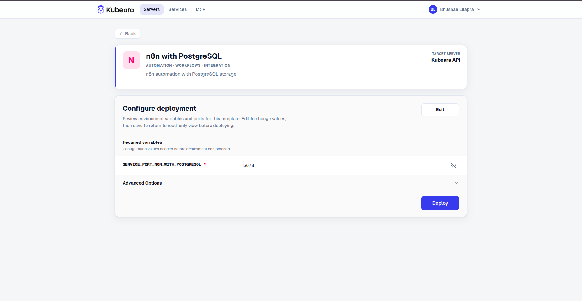 n8n with PostgreSQL auf Kubeara bereitgestellt
