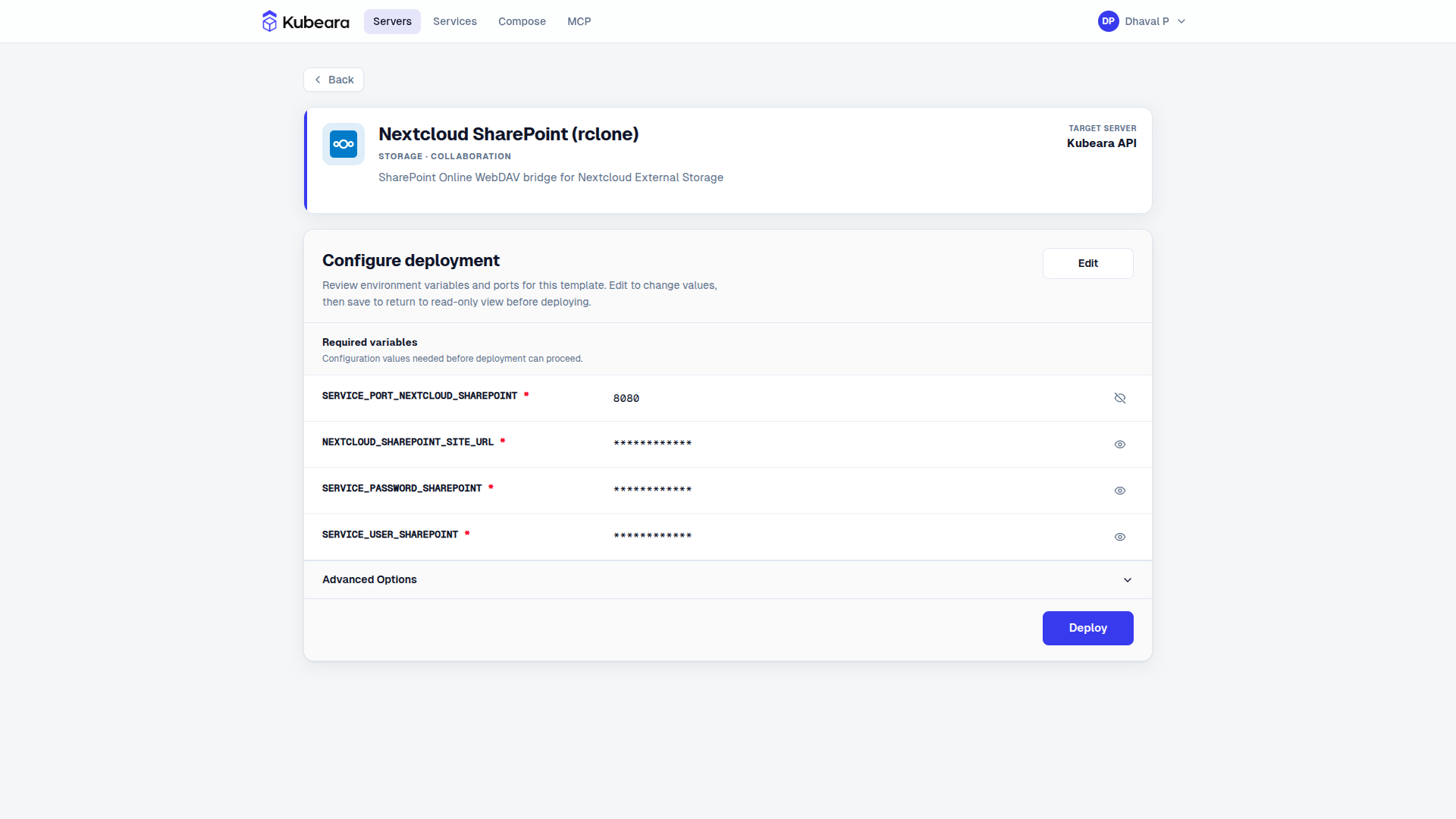 Nextcloud SharePoint (rclone) environment configuration on Kubeara
