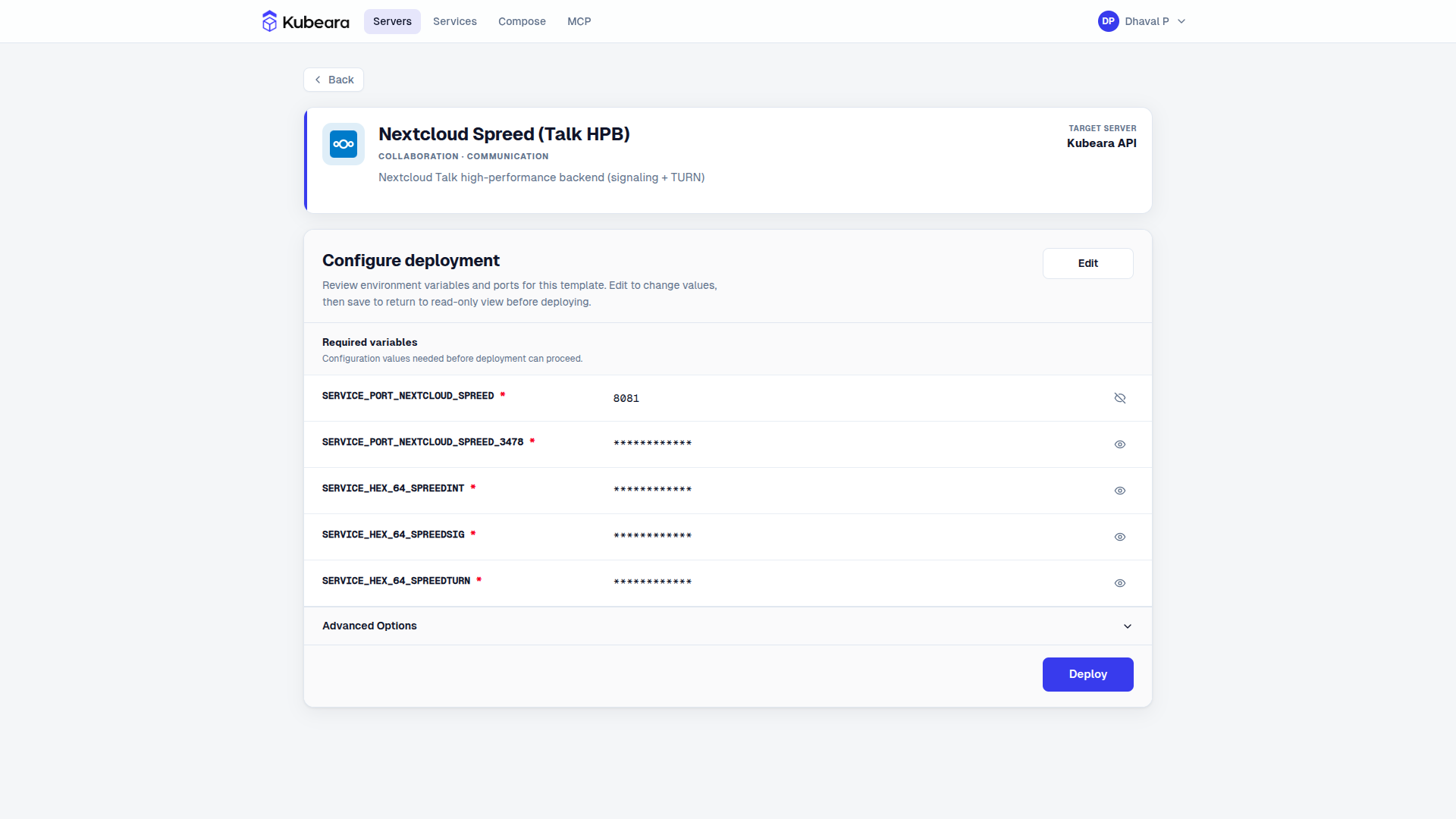Nextcloud Spreed (Talk HPB) environment configuration on Kubeara