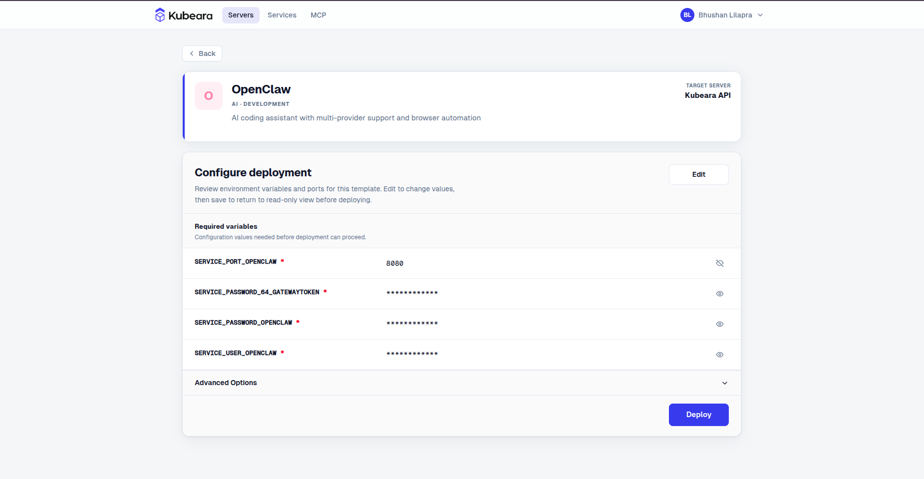 OpenClaw auf Kubeara bereitgestellt
