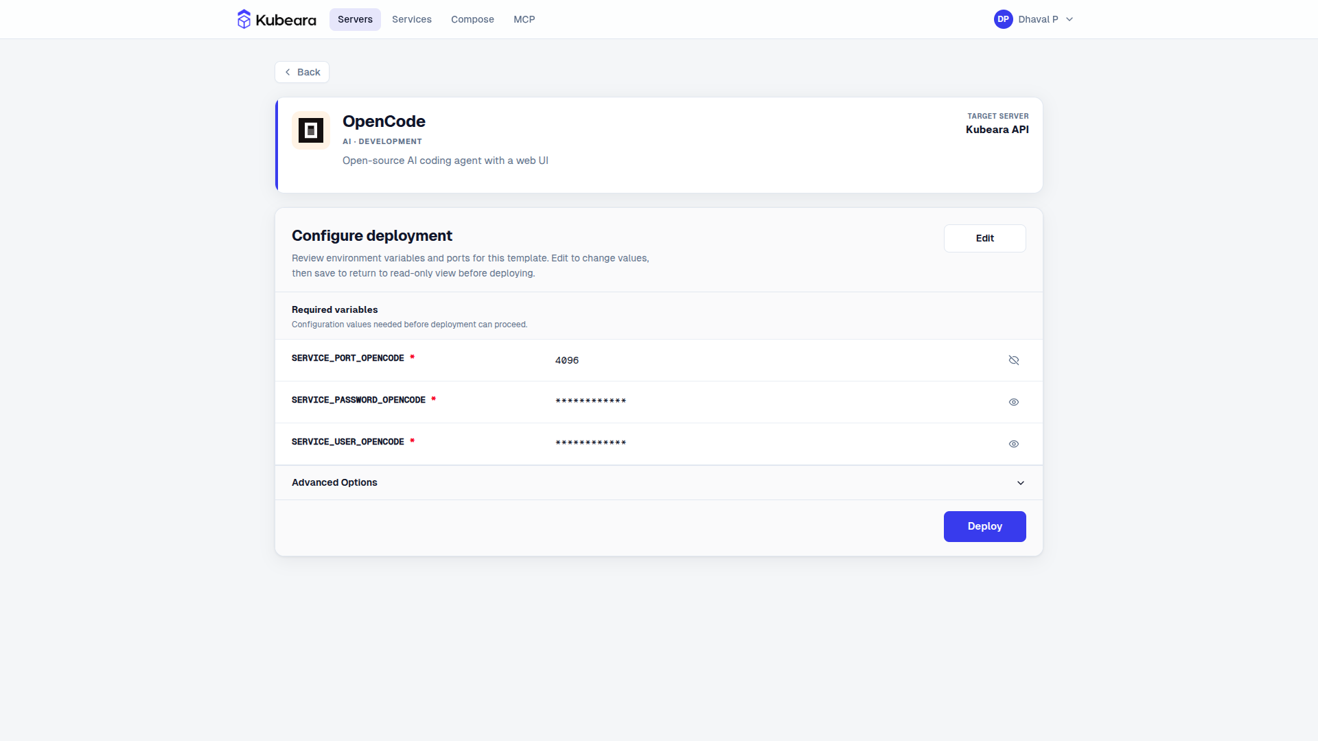 OpenCode auf Kubeara bereitgestellt