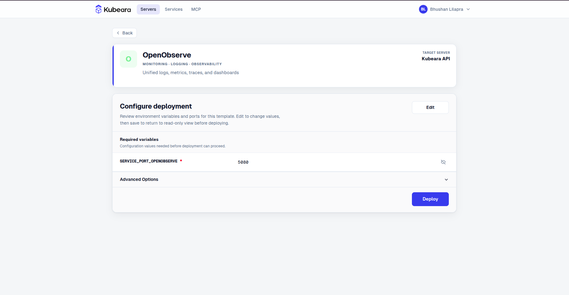 OpenObserve auf Kubeara bereitgestellt