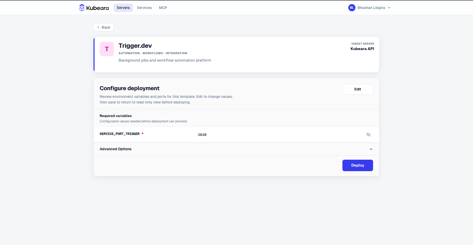 Trigger.dev auf Kubeara bereitgestellt