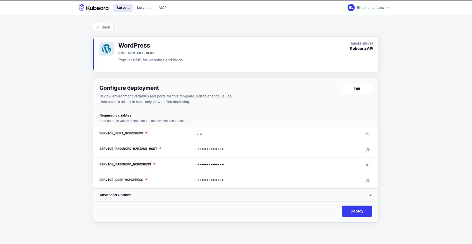 WordPress auf Kubeara bereitgestellt
